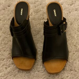 DKNY Brown Leather Mules with Tan Sole
